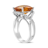 14K White Gold 12mm Cushion Cut Yellow Citrine Gemstone and 1/3 Cttw Round Pave-Set Diamond Ring - (H-I Color, VS1-VS2 Clarity)-3 thumbnail 4