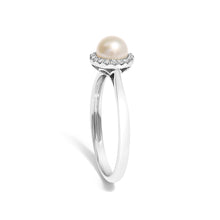 10K White Gold 5MM Cultured Freshwater Pearl  and Diamond Halo Ring (I-J Color, I1-I2 Clarity)-3