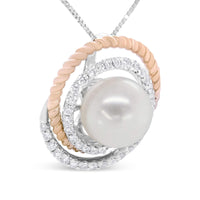 14K Rose and White Gold 3/8 Cttw Pave Diamond and 9mm Round Pearl Spiral Openwork 18