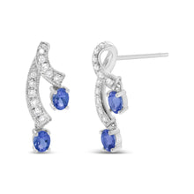 14K White Gold 4x3MM Oval Shaped Natural Blue Tanzanite Gemstone and 1/5 Cttw Diamond Double 3/4" Inch Drop Stud Earrings (H-I Color, VS1-VS2 Clarity)-3