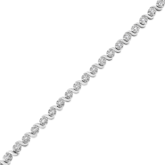 .925 Sterling Silver 1.0 Cttw Diamond Spiral Wave Curved-Link 7