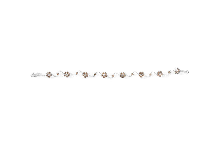 10K White Gold 4.0 Cttw Champagne and White Diamond Floral Cluster and Station Link Bracelet (H-I Color, SI2-I1 Clarity) - 7