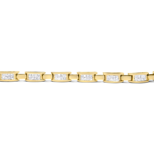 10K Yellow Gold 2.0 Cttw Invisible-Set Princess Cut Diamond Rectangular Link Bracelet (I-J Color, SI2-I1 Clarity) - 7