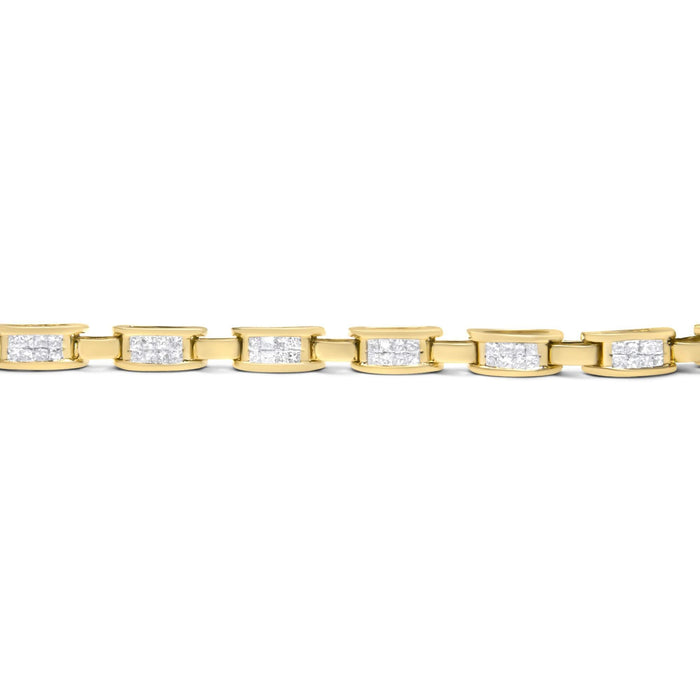 10K Yellow Gold 2.0 Cttw Invisible-Set Princess Cut Diamond Rectangular Link Bracelet (I-J Color, SI2-I1 Clarity) - 7