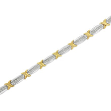 Two-Tone 10K Yellow Gold over .925 Sterling Silver 1.0 Cttw Diamond Channel Set Tapered & X-Link 7" Tennis Bracelet (H-I Color, I2-I3 Clarity)-3