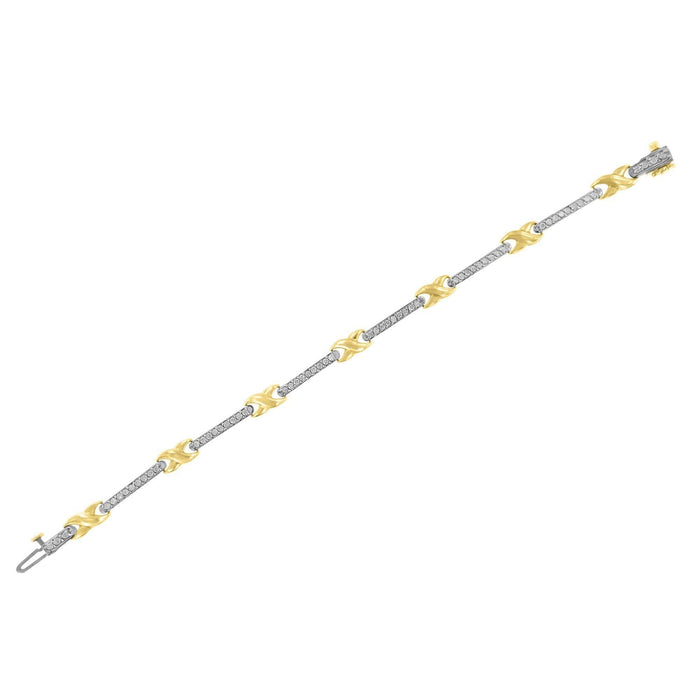 10K Yellow Gold 1.00 Cttw Pave Set Diamond Bar and  X-Link 7