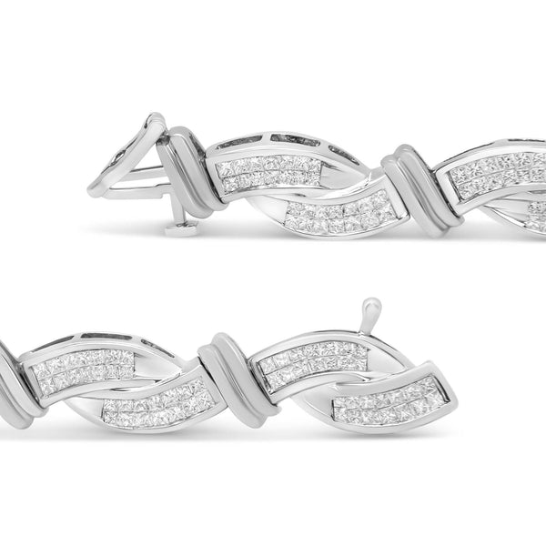 14K White Gold 4.0 Cttw Invisble Set Princess-Cut Diamond Wave Style Link Bracelet (H-I Color, SI2-I1 Clarity) - 7