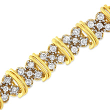 10K Yellow Gold Plated .925 Sterling Silver 2.0 Cttw Round Diamond Cluster "X" Shaped Link Bracelet (H-I Color, I3 Clarity) - 7"-3