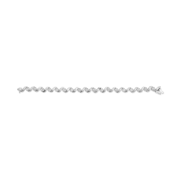 14K White Gold 2.00 Cttw Diamond Cluster and Spiral Link Bracelet (I-J Color, I1-I2 Clarity) - 7