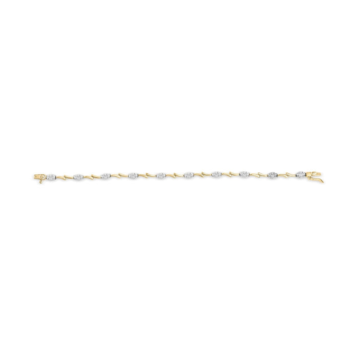 10K White and Yellow Gold 1.00 Cttw Diamond Oval Shaped Cluster Link  Bracelet (I-J Color, SI2-I1 Clarity) - 7