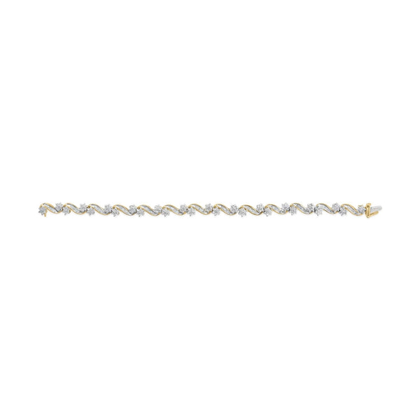10k Yellow Gold 3.00 Cttw Round-Cut and Baguette-Cut Floral Link 7.25