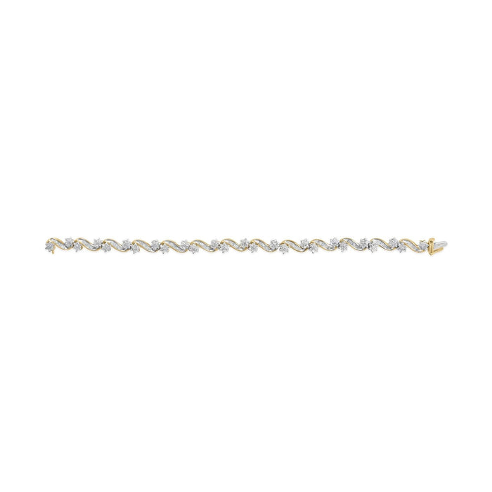 10k Yellow Gold 3.00 Cttw Round-Cut and Baguette-Cut Floral Link 7.25