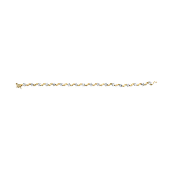 10k Yellow Gold 1.00 Cttw Round-Cut Diamond Floral S-Link 7.50