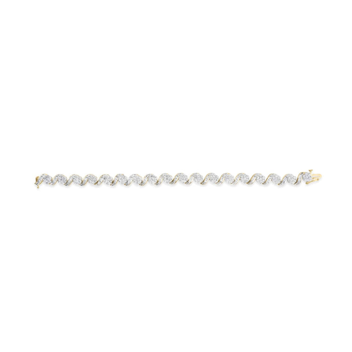 10k Yellow Gold 5.00 Cttw Round-Cut and Baguette-Cut Diamond Floral Link 7.25