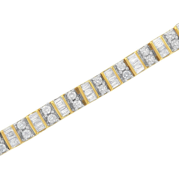 10K Yellow Gold 4.0 Cttw Alternating Baguette & Round Cut Diamond Bezel- & Prong-Set 7