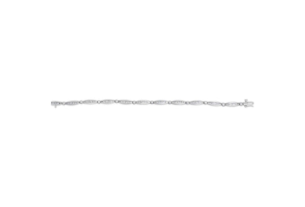 14K White Gold 1-1/2 Cttw Round Brilliant-Cut & Baguette Cut Diamond Bezel and Tapered Link 7