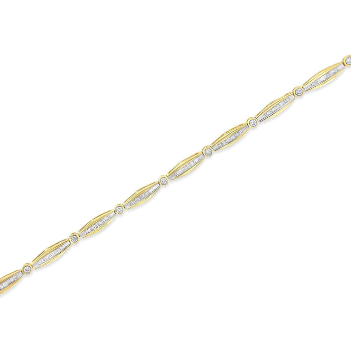 14K Yellow Gold 1-1/2 Cttw Round Brilliant-Cut & Baguette Cut Diamond Bezel and Tapered Link 7