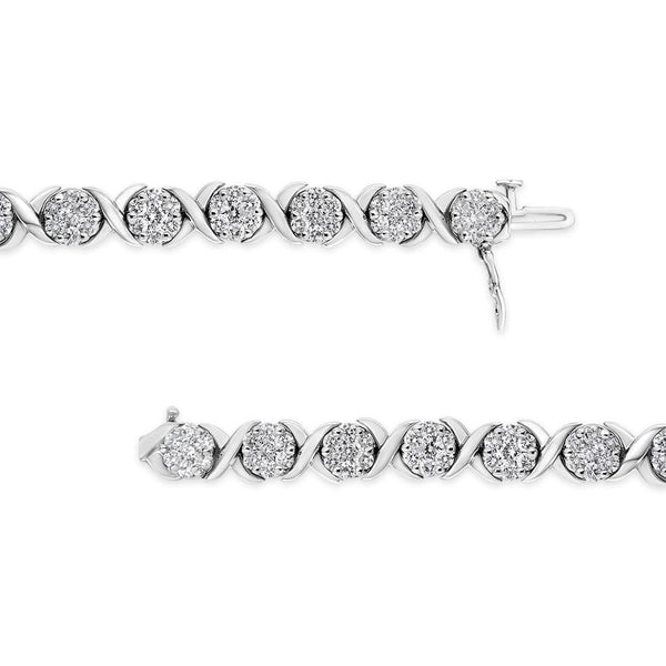 14K White Gold 6-1/3 Cttw Round Brilliant-Cut Diamond Round Cluster & X-Link 7