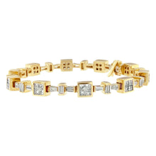 14K Yellow Gold 6 3/4 Cttw Princess and Baguette-Cut Diamond Tennis Bracelet (H-I Color, VS2-SI1 Clarity) - Size 7-3