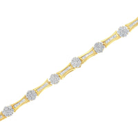 10K Yellow and White Gold 2.00 cttw Round and Baguette-Cut Diamond Link Bracelet (I-J Color, I2-I3 Clarity) - Size 7.25