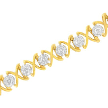 10K Yellow Gold Plated Sterling Silver 2 cttw Diamond "XOXO" Bracelet (J-K Clarity, I1-I2 Color) - Size 7.25"-3
