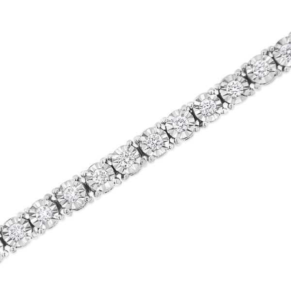 14K White Gold 3.0 Cttw Lab Grown Diamond Illusion-Set Miracle Plate Tennis Bracelet (F-G Color, VS1-VS2 Clarity) - Size 7.25