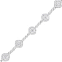 .925 Sterling Silver 3.0 Cttw Diamond Halo Square Shape Link Bracelet (I-J Color, I3 Clarity) - 7.25