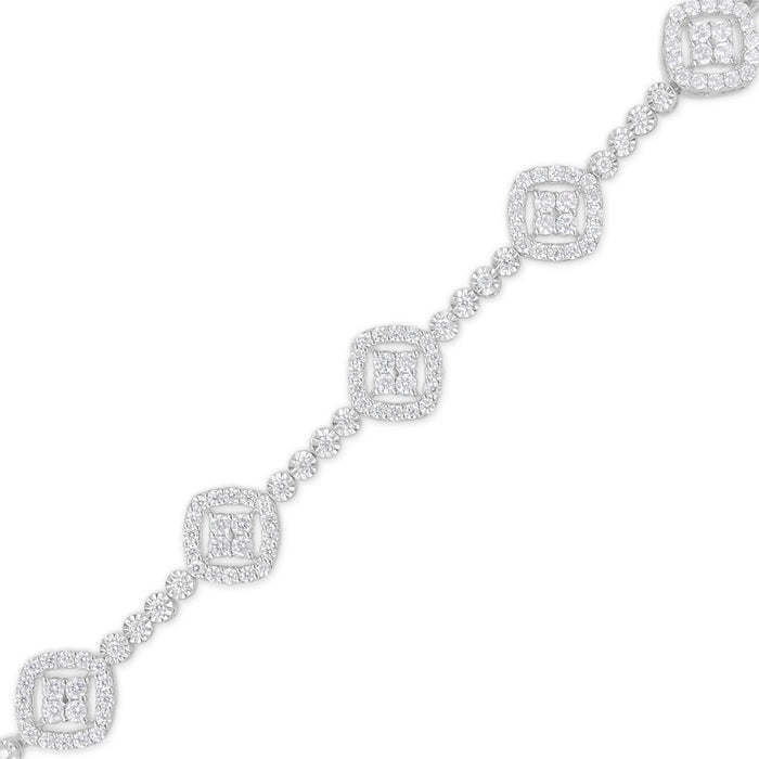 .925 Sterling Silver 3.0 Cttw Diamond Halo Square Shape Link Bracelet (I-J Color, I3 Clarity) - 7.25