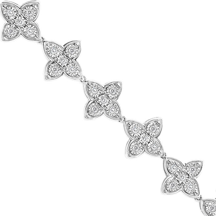 .925 Sterling Silver 1 cttw Miracle-Set Diamond 4 Leaf Clover Link Bracelet (I-J Clarity, I3 Color) - Size 7.25
