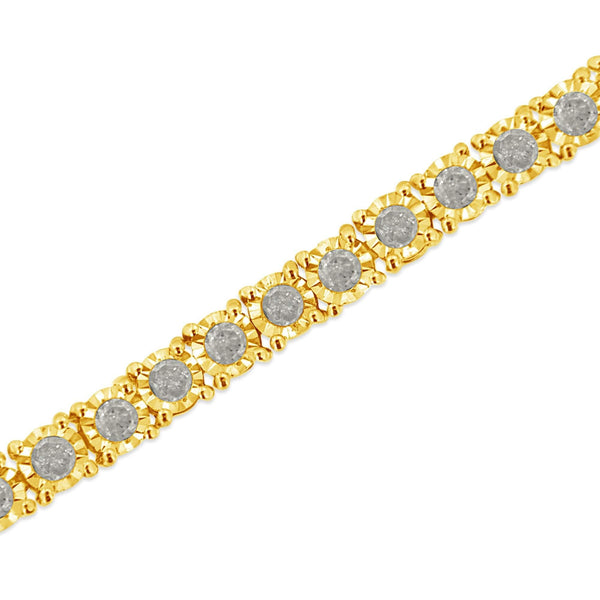 14K Yellow Gold Plated .925 Sterling Silver 3.0 Cttw Miracle-Set Diamond Tennis Bracelet (L-M Color, I2-I3 Clarity) - 7.25