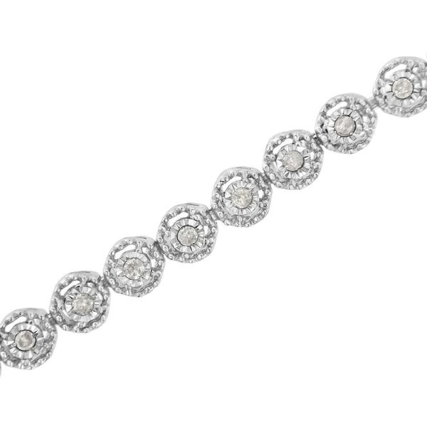 .925 Sterling Silver 1/2 Cttw Miracle Set Round Diamond Bezel Design Link Bracelet (I-J Color, I2-I3 Clarity) - 7.25