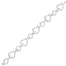 .925 Sterling Silver Prong Set Diamond Accent Alternating Heart Link Bracelet (I-J Color, I3 Clarity) - 7.25" Inches-3