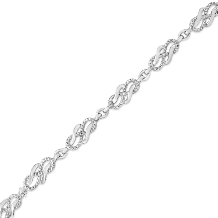 .925 Sterling Silver Prong Set Diamond Accent Infinity Weave Link 7.25
