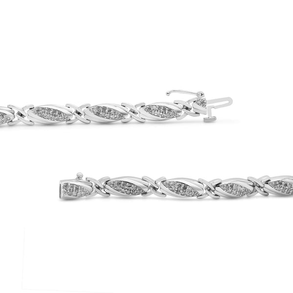 .925 Sterling Silver 1.00 Cttw Round Diamond X-Link Bracelet (I-J Color, I2-I3 Clarity) - Size 7.25