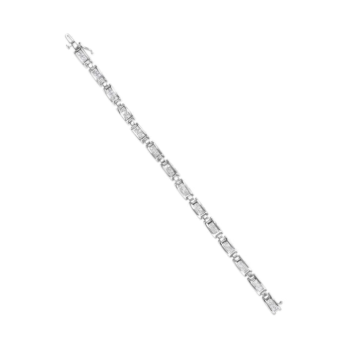 14K White Gold 3.0 Cttw Invisible Set Princess Cut Diamond Link and Buckle 7.25