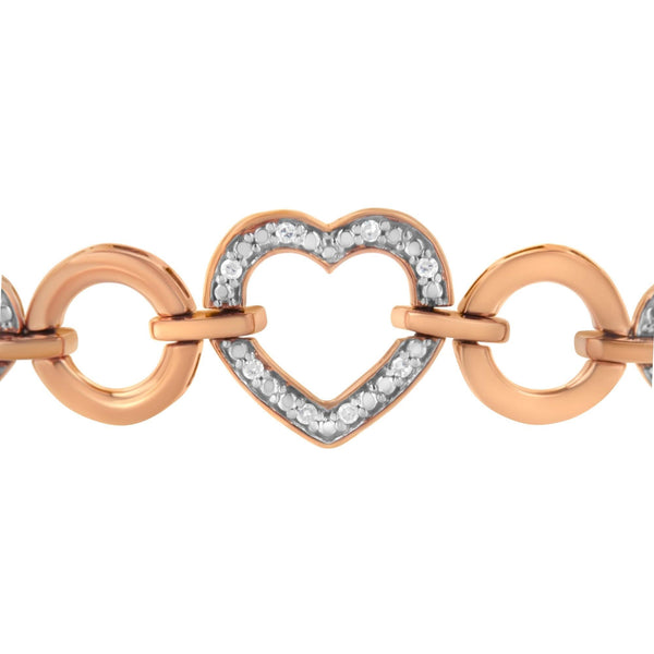 10K Rose Gold over .925 Sterling Silver 1/10 Cttw Round-Cut Diamond Heart Link Adjustable Bolo Bracelet (H-I Color, I2-I3 Clarity) - 6
