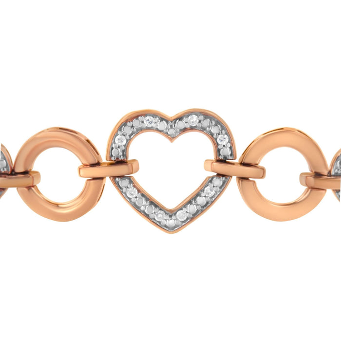 10K Rose Gold over .925 Sterling Silver 1/10 Cttw Round-Cut Diamond Heart Link Adjustable Bolo Bracelet (H-I Color, I2-I3 Clarity) - 6
