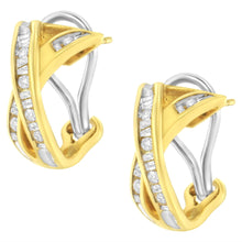 14K Yellow and White Gold 1/2 TDW "X" Shape Cross Over Diamond Hoop Earrings (I-J, I2-I3)-3