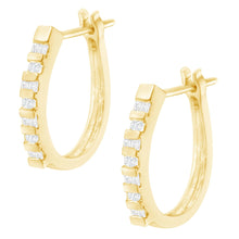 10K Yellow Gold Round and Baguette Cut Diamond Oblong Hinged Leverback Hoop Earrings (¼ Cttw, I-J Color, I2-I3 Clarity)-3