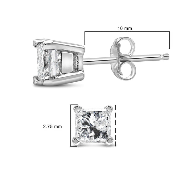 .925 Sterling Silver 1/4 Cttw Princess-Cut Diamond Solitaire Stud Earrings (H-I Color, I3 Clarity)