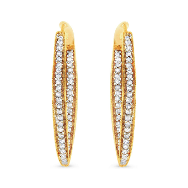 10K Yellow Gold 1/2 Cttw Round-Cut Diamond Modern Hoop Earrings (I-J Color, I2-I3 Clarity)