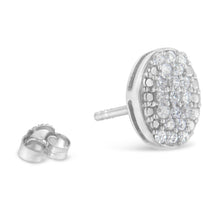 Sterling Silver Round Diamond Oval Cluster Earrings (1/2 cttw, I-J Color, I2-I3 Clarity)-3