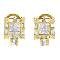 14K Yellow Gold 7/8 Cttw Princess and Baguette-Cut Diamond Square Framed Huggie Hoop Omega Earrings (H-I Color, SI1-SI2 Clarity)