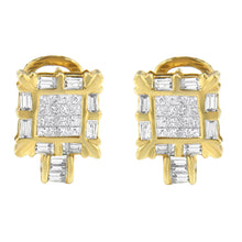 14K Yellow Gold 7/8 Cttw Princess and Baguette-Cut Diamond Square Framed Huggie Hoop Omega Earrings (H-I Color, SI1-SI2 Clarity)-3