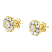14K Yellow Gold Plated .925 Sterling Silver 1/6 Cttw Miracle-Plate Set Diamond Floral Stud Earrings (I-J Color, I2-I3 Clarity)-3