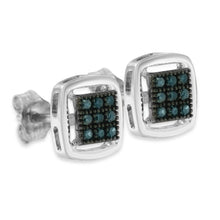 Sterling Silver Rose Cut Treated Blue Diamond Square Stud Earring (0.25 cttw, Blue Color, I2-I3 Clarity)-3