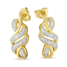 Yellow Plated Sterling Silver Round Cut Diamond Swirl Earrings (0.08 cttw, H-I Color, I2-I3 Clarity)-3