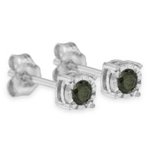 Sterling Silver Rose Cut Treated Green Diamond Solitaire Stud Earrings (0.25 cttw, Green Color, I2-I3 Clarity)-3