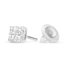 .925 Sterling Silver 5/8 Cttw Princess Cut Diamond Invisible Set Quad Composite Stud Earrings (I-J Color, I2-I3 Clarity)-3