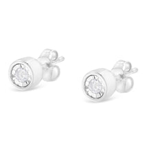.925 Sterling Silver 1/5 Cttw Round Brilliant-Cut Near Colorless Diamond Miracle-Set Bezel Barrel Style Stud Earrings (I-J Color, I2-I3 Clarity)-3